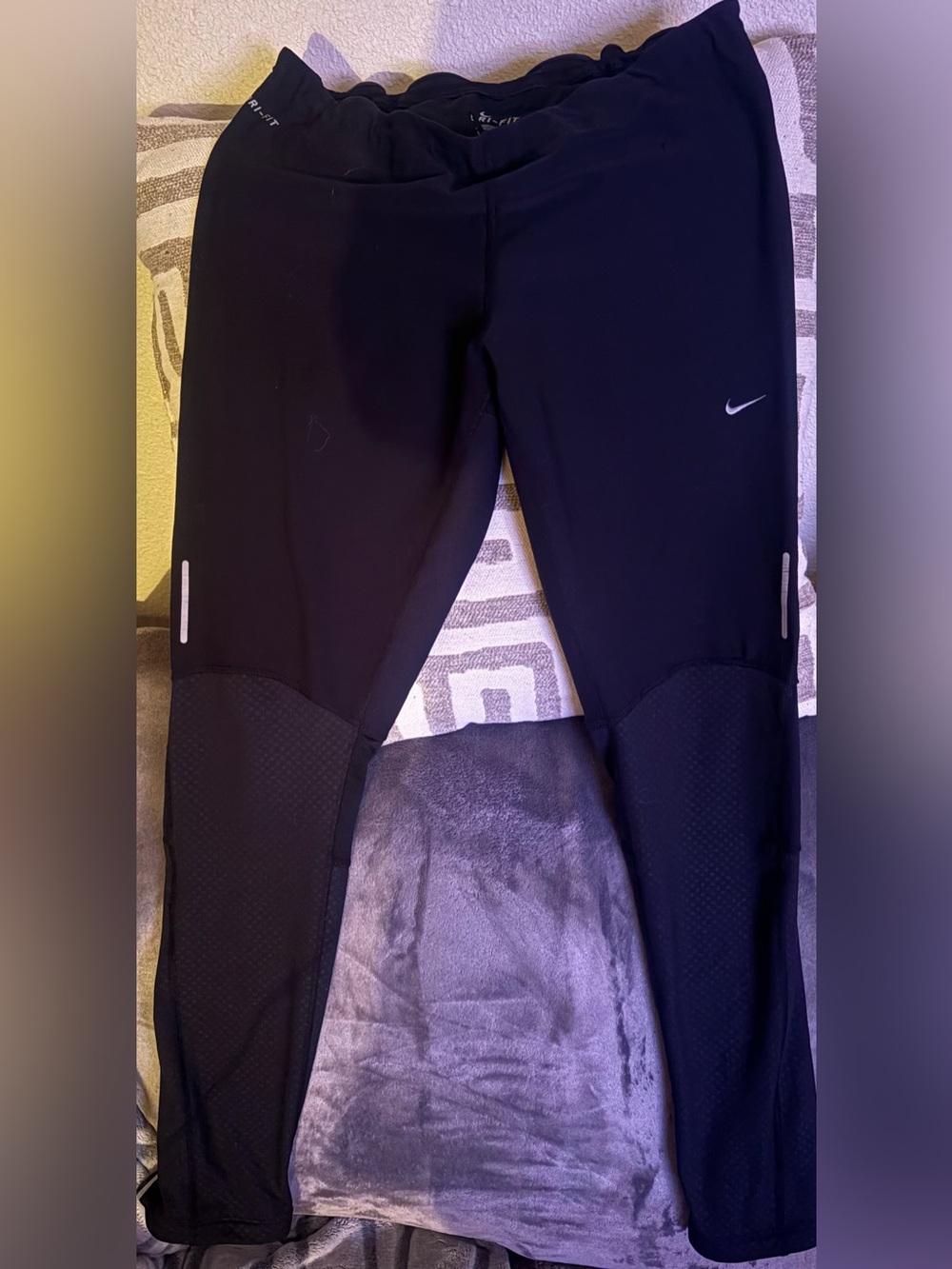 Nike Dri-Fit Running Leggings Black Women’s Large Zip Ankle Reflective